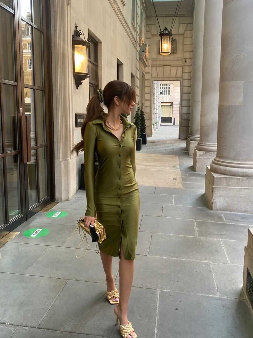 Button Up Dress in Olive