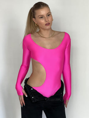 Asymmetrical Bodysuit in Pink